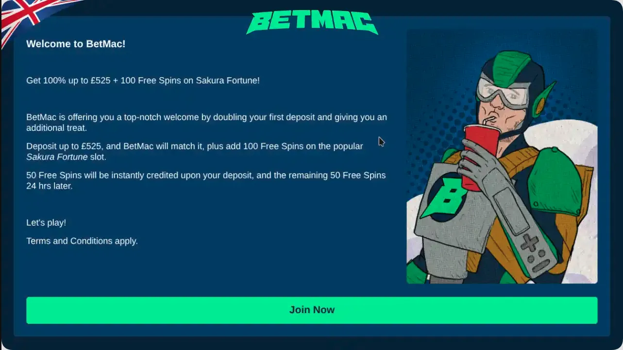 Betmac welcome bonus offer for UK players
