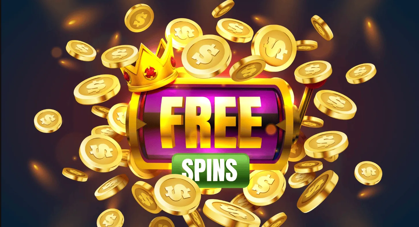 Free spins at Curacao casinos — slot reel showing FREE SPINS surrounded by gold coins and a crown