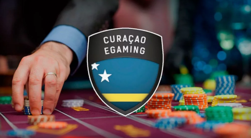 Curacao eGaming license shield over a casino roulette table with chips
