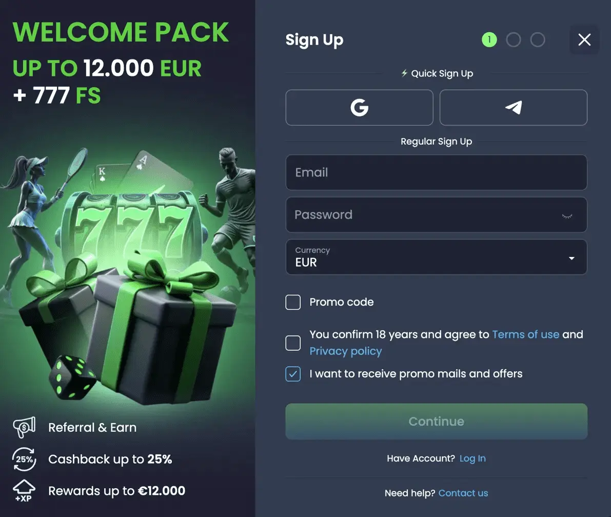 SlotoSport registration form