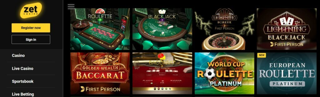 Zet Casino preview 3